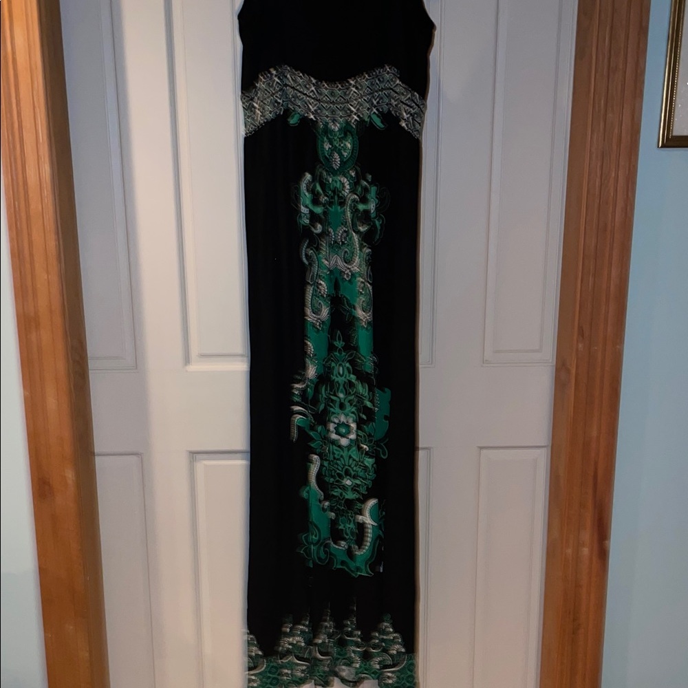 INC International Concepts Black Maxi Dress with Green Paisley Motif - Picture 8 of 10